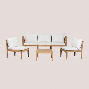 Conjunto De Jardim Com Sofá Modular De 3 Peças Com Apoios De Braço, 2 Poltronas E Mesa De Centro Em Madeira De Acácia Filips Gardénia Branco - Sklum