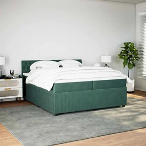 Cama com molas/colchão 200x200 cm veludo verde-escuro