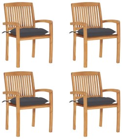 vidaXL Cadeiras de jardim empiháveis c/ almofadões 4 pcs teca maciça