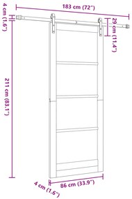 Porta Deslizante vidaXL com Conjunto de Ferragens Branca 86x211 cm Mad
