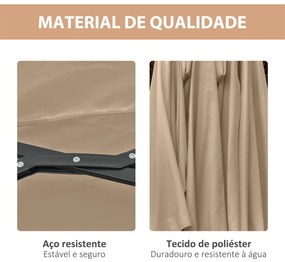 Outsunny Chapéu de Sol Duplo de Jardim com 48 Luzes LED Solar 450x265x240cm Chapéu de Sol de Exterior com Manivela Proteção Solar para Terraço Balcão Piscina Cáqui