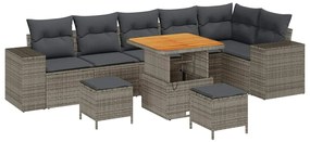 Conjunto de Sofá de Jardim de 9 Peças com Almofadas Cinzas em Rattan S