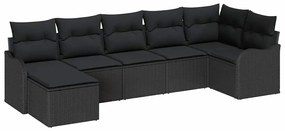 Conjunto de Sofá de Jardim com 7 Peças e Almofadas em Rattan Poliéster