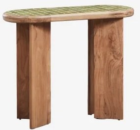 Consola De Entrada 100x40 Cm Em Azulejos E Madeira De Acácia Aitana Verde Melão - Castanho Acácia - Sklum