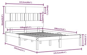 Estrutura cama pequena casal 120x190 cm pinho maciço branco