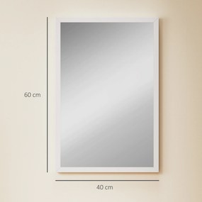 Espelho de parede retangular de 60 x 40 cm, com moldura em madeira branca, ideal para a casa de banho, sala de estar ou quarto branco