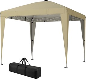 Tenda de jardim 3 x 3 m com iluminação, tenda dobrável com altura ajustável, comando à distância e saco de transporte, cor creme