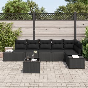 Conjunto de Sofá de Jardim de 7 Peças com Almofadas em Rattan Polyeste