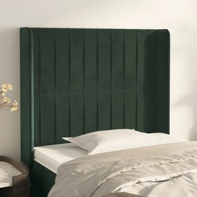 Cabeceira cama c/ abas veludo 103x16x118/128 cm verde-escuro