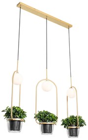 Candeeiro de suspensão Art Deco dourado com vidro branco 3-luzes - Isabella