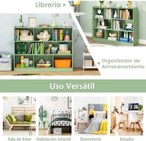 Estante de 3 níveis 122 x 32 x 93 cm com prateleiras de arrumação e 8 cubos, cor verde-oliva