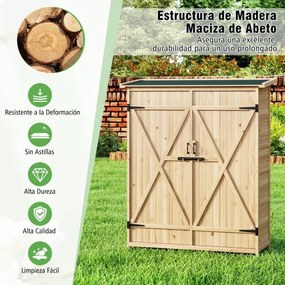 Abrigo de jardim com telhado inclinado Asfalto 140x51x163cm Madeira maciça Estantes removíveis Portas Fechadura Abrigo exterior Natural