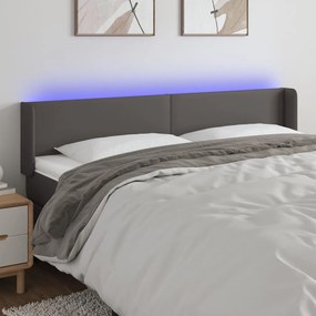 Cabeceira cama c/ LED 183x16x78/88 cm couro artificial cinzento