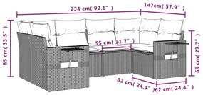6 pcs conjunto de sofás jardim c/ almofadões vime PE castanho