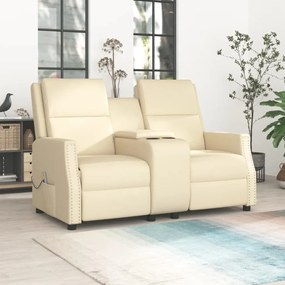 vidaXL Poltrona massagens 2 lug. reclinável couro artificial creme
