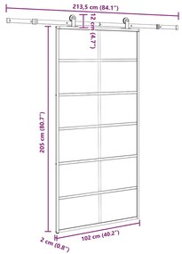 Porta deslizante c/ conj ferragens 102x205cm vidro ESG/alumínio