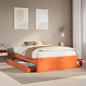 vidaXL Cama sem colchão com gavetas madeira pinho maciça castanho-mel