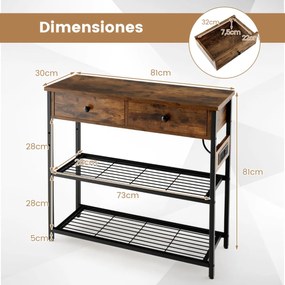 Mesa consola com estação de carregamento com Tomadas e Portas USB 81 x 30 x 81 cm Castanho