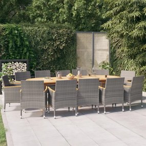 vidaXL 13 pcs conjunto de jantar para jardim com almofadões cinzento