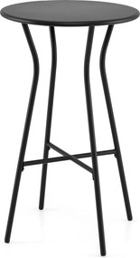 Mesa de bar alta redonda com apoio para os pés em forma de X, Estrutura metálica para interior e exterior, 55,5 x 55,5 x 93 cm, preta