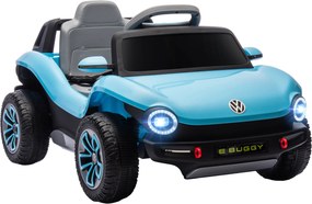 AIYAPLAY Carro Elétrico para Crianças Volkswagen E-Buggy Bateria 12V com Controlo Remoto 2,4 G Faróis LED Música USB 98x56,5x47 cm Azul | Aosom Portugal