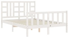 Estrutura de cama de casal com cabeceira madeira maciça branco