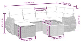 7 pcs conjunto de sofás p/ jardim c/ almofadões vime PE preto