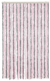 Cortina anti-insetos 118x220 cm chenille cinza prateado e rosa