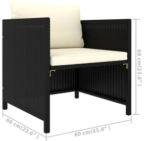7 pcs conjunto lounge de jardim c/ almofadões vime PE preto