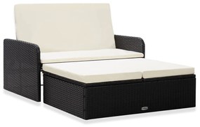 46078 vidaXL 2 pcs conjunto lounge de jardim c/ almofadões vime PE preto