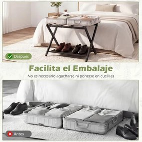 Conjunto 2 Suportes dobráveis para malas em bambu 68 x 46 x 53 cm, com correias de nylon, prateleiras de arrumação para o quarto de hóspedes ou quarto