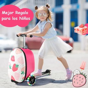 Bolsa trotinete dupla 2 em 1 para crianças 26 L com rodas iluminadas por LED rosa claro