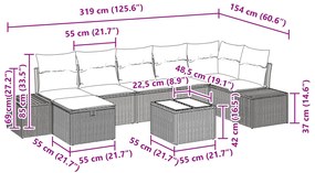 Conjunto de Sofá para Jardim com Almofadas Castanho Rattan Poliéster