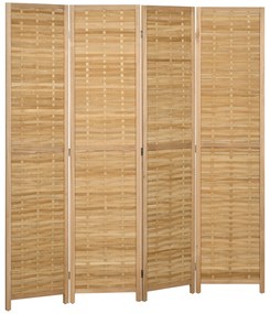 HOMCOM Biombo em Madeira Separador de Ambientes Biombo de Separação Dobrável 4 Painéis em Bambu 160x170 cm Natural Claro | Aosom Portugal