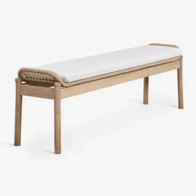 Banco De Jardim 180 Cm Em Madeira De Acácia E Corda Trançada Karvia Marrom Acácia Claro & Tecido Branco - Sklum