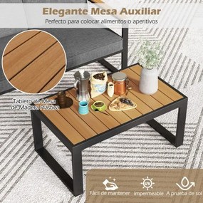 Conjunto de móveis de jardim em alumínio com Sofá seccional estofado cinzento e com mesa de centro almofadas cinzentas