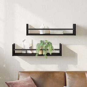 Prateleiras de Parede 2 pcs Preto Carvalho 60x16x14 cm Madeira de Enge