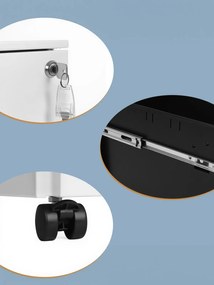 Bloco gavetas escritório com rodas 52 x 39 x 60 cm, com 3 gavetas branco