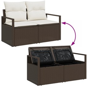 Conjunto de Sofá Jardim de 5 Peças com Almofadas Castanho Rattan Poly,