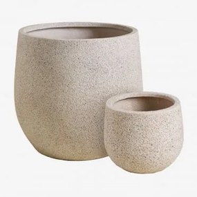 Conjunto De 2 Vasos De Exterior Ø20 Cm / Ø50 Cm Em Polystone Ugor Castanho Areia Claro - Sklum