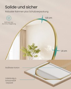 Espelho Pé de corpo inteiro de 160 x 50 cm com moldura arqueada em vidro temperado dourado