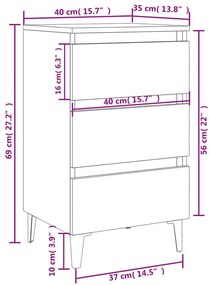 Mesa de cabeceira c/ pernas em metal 40x35x69 cm branco