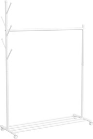 HOMCOM Charriot com Rodas 5 Ganchos Barra para Pendurar e Prateleira Inferior 120x43x171 cm Branco | Aosom Portugal