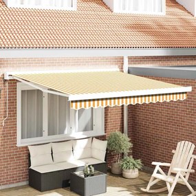 vidaXL Toldo Retrátil Amarelo e branco 300 x 250 cm Tecido, Metal