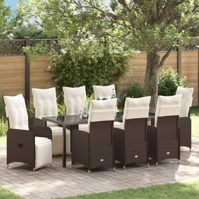 Conjunto de Jantar de Jardim com 9 Peças e Almofadas Castanhas Rattan