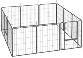 PawHut Cerca para Cães de 12 Painéis Parque para Cães 68x80 cm Parque Dobrável para Cães Médios com Portas Fecho e Estacas Preto | Aosom Portugal