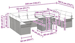 Conjunto de Sofás de Jardim de 11 Peças com Almofadas de Rattan Preto