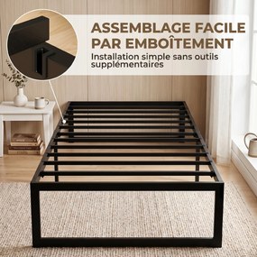Estrutura de cama 90 x 200 cm com base de metal (COLCHÃO NÃO INCLUIDO), cama individual com espaço de arrumação por baixo, silenciosa, montagem fácil,