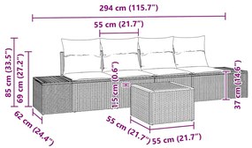 Conjunto de Sofás para Jardim 5 pcs Preto, branco