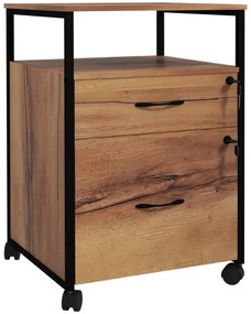 Vinsetto Bloco de Gavetas com Fechadura Rodas 2 Gavetas Barra Suspensa para Papéis A4 e Carta e 2 Chaves 44x40x66,5 cm Marrom Rústico